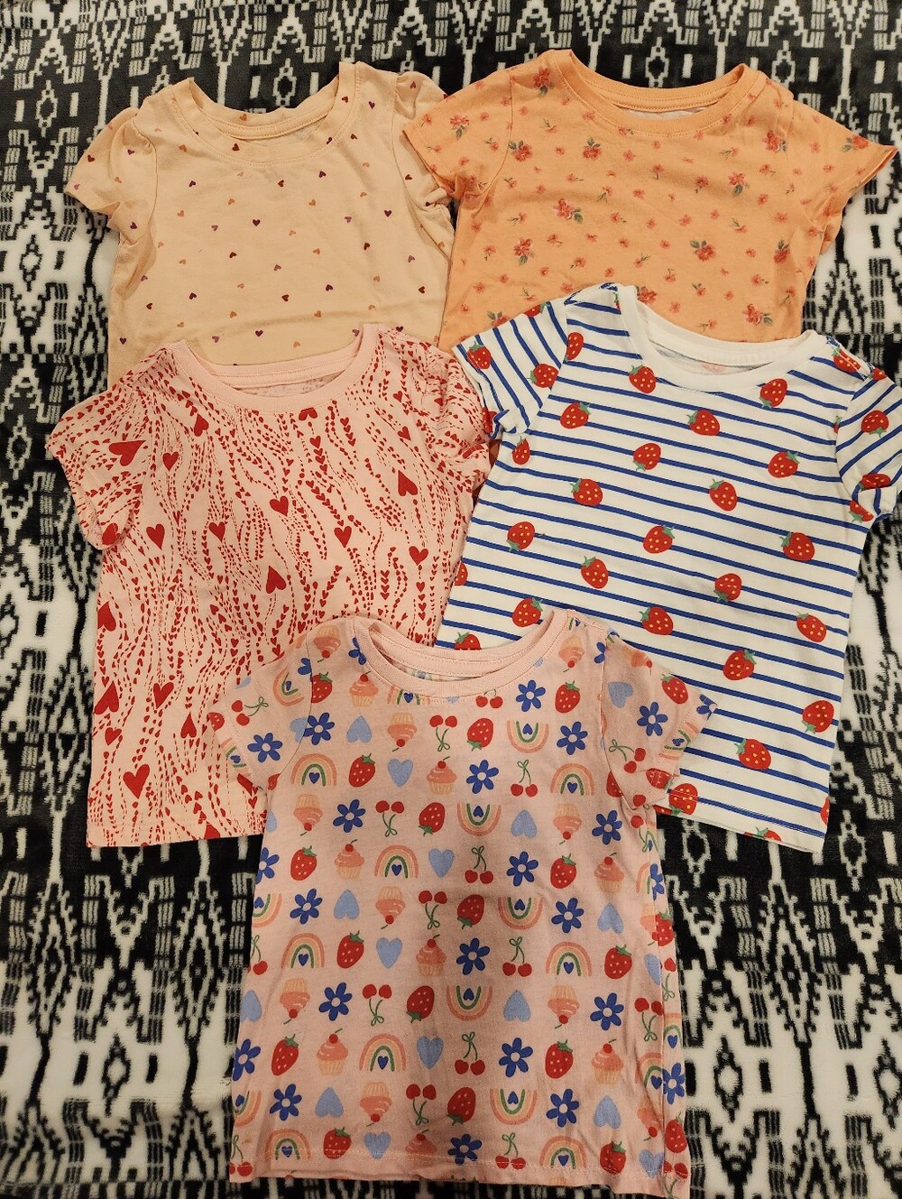 Girls' Peach & Pink Short Sleeve Tee Bundle- Cute Prints, Size 3T